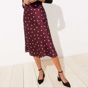 LOFT polka dot satin pull on midi skirt